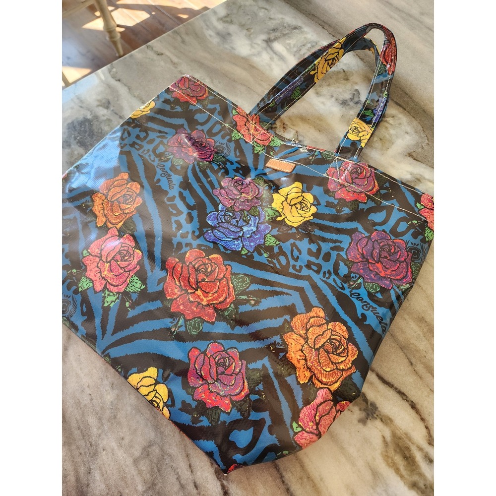Consuela Lolo Roses Coated Grab N Go Large Tote Bag Blue Floral Animal Print